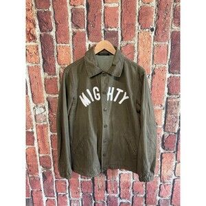 Mighty Healthy Olive Green Cotton Mens Jacket S Snap-Button Front Drawstring